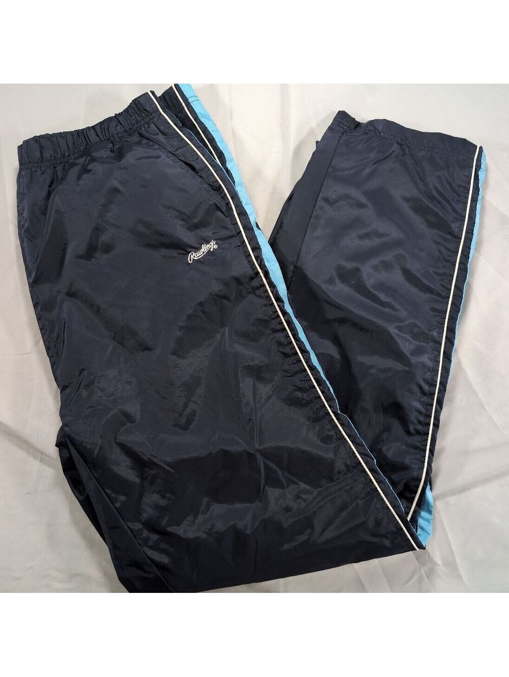 Vintage Rawlings Men's Nylon Track Pants Water Resistant Medium Navy Blue